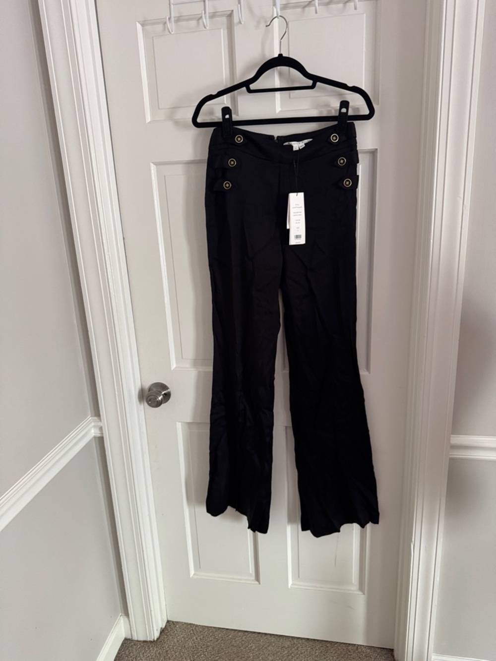 Veronica Beard High-Waist Button Detail Black Flare Pants